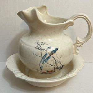 VINTAGE TREASURE CRAFT WATER PITCHER AND WATER BASIN. MADE IN THE USA.